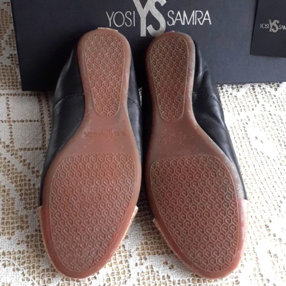 Yosi Samra Women's Black and Gold Glitter Toe Flats  Size 8  NIB - Picture 4 of 5